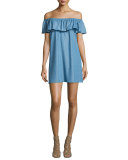 Dev Off-The-Shoulder Ruffle Dress, Light Denim Blue
