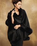 Fox Fur-Trimmed Cashmere U-Cape, Black