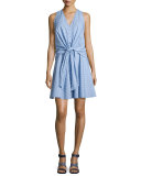 Sleeveless Tie-Back Poplin Dress, Blue