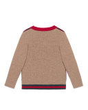 Wool Argyle V-Neck Pullover Sweater, Camel, Size 4-12