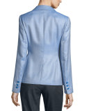 Double Flap-Pocket One-Button Blazer, Blue