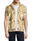 Castle Wallpaper-Print Short-Sleeve Pajama Shirt, Yellow