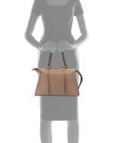 Gabria Madras Medium Leather Satchel Bag, Taupe