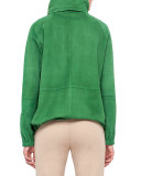 Short Hooded Lamb Suede Coat, Bonsai