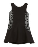 Sleeveless Neoprene Fit-and-Flare Dress, Black/Cream, Size 2-6