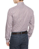 Check Long-Sleeve Sport Shirt, Burgundy/White