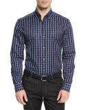 Windowpane Long-Sleeve Sport Shirt, Navy