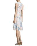 Sleeveless Paisley-Print Boat-Neck Dress, Apricot/Multi