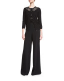 Satin-Back Crepe Wide-Leg Pants, Caviar