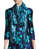Wild Rose Brushstroke-Print Scarf, Navy
