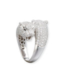 18K White Gold Panther Bypass Ring with Diamonds, Size 6.5