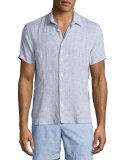Meden Tailored-Fit Short-Sleeve Linen Shirt, Navy