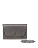 Anouk  Leather Clutch Bag w/Chain, Gray Metallic