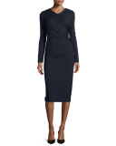 Long-Sleeve V-Neck Wrap Sheath Dress