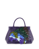 Daisy Medium Feather Crocodile Satchel Bag, Purple/Multi