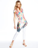 Tropical Flower Short-Sleeve Tunic, Plus Size