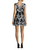 Sleeveless Scallop-Trim Cocktail Dress, Black/Ivory