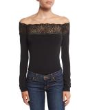 Lace-Trim String Bodysuit, Black