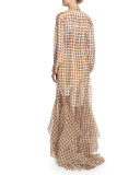 Long-Sleeve Ruffled Shirtgown, Sienna Clay/Ivory