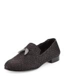 Men's Woven Leather Formal Loafer with Horn Tassels, Black