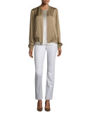 Short-Sleeve Shimmering Jersey Top, Iced Mocha