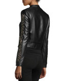 Celend Embellished-Sleeve Leather Jacket