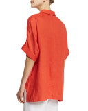 Oversized Short-Sleeve Linen Tunic, Petite