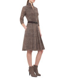 Bracelet-Sleeve Mock-Neck Belted Shirtdress, Turtle