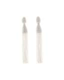 Long Beaded Tassel Clip-On Earrings, White