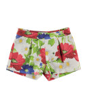 Pleated Floral Pique Shorts, Pink/Multicolor, Size 3-7