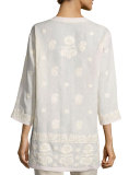 3/4-Sleeve Embroidered Tunic, Pink