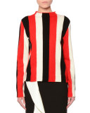 Striped Wool-Blend Pullover Sweater, Red