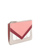 Monster Eye Colorblock Leather Pouch Bag, Red/Pink/Taupe