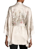 Lola Floral-Embroidered Wrap Robe