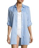Breton Stripe Boyfriend Beach Shirt, Blue