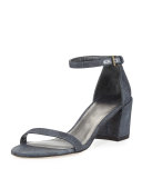 Simple Denim Chunky-Heel Sandal, Navy