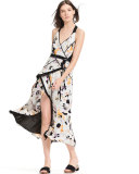 Sleeveless Poppy-Print Asymmetric Dress, White Poppy Print