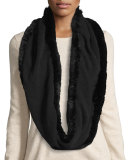 Fur-Trim Cashmere & Wool Infinity Scarf, Black