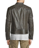Lightweight Leather Jacket W/Quilted Panels, Combat Green