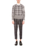 Plaid Intarsia Wool Sweater, Medium Gray