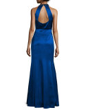 Embellished Halter-Neck Mermaid Gown, Sapphire