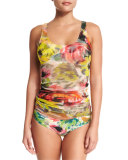 Bright Rose-Print Tankini Swimsuit Set