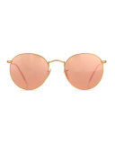 Mirrored Round Metal Sunglasses, Gold/Pink