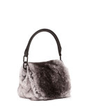Rex Rabbit Fur Mini Satchel Bag, White/Gray