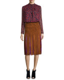 Melita Suede & Silk A-Line Midi Skirt
