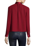 Irma Satin-Trim Necktie Blouse
