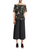 Edie Pleated Wool-Blend Culottes, Black