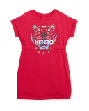 Short-Sleeve Tiger Jersey Dress, Fuchsia, Size 3-18 Months