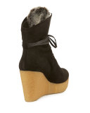 Nagy Faux-Fur Wedge Bootie, Anthracite