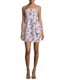Strapless Floral-Print Mini Dress, Blush Multi